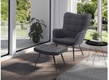 Sessel BYLIVING "Uta", grau (dunkelgrau), B:60cm H:97cm T:80cm, 100% Polyester, Sessel, Sessel, wahlweise mit oder ohne Hocker, in Cord, Samt oder Webstoff