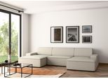 Wohnlandschaft TRENDMANUFAKTUR "Graz, wahlweise mit Sitzvorschub und Bettkasten, U-Form, Breite 329 cm", grau (sandgrau), B:329cm H:73cm T:162cm, 100% Polyester, Sofas, Wohnlandschaft, in Cord-, haustierfreundlichem LEO Struktur- oder LUMOS-3D-Bezug