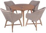 Garten-Essgruppe GARDEN PLEASURE "Tischgruppe »FREMONT/OAKLAND Set 01«", grau (pfeffergrau, braun, natur), Kissenbezug: 100% Polyester, Sitzmöbel-Sets, Garten-Essgruppe, 4 Sessel, Tisch LxB: 110x110 cm, inkl Auflagen