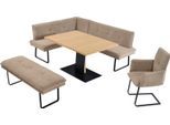 Essgruppe K+W KOMFORT & WOHNEN "Giacomo III", beige (sahara), Flachgewebe Aquaclean 910, Ansteckplatte, Langer Schenkel rechts, Sitzmöbel-Sets, Essgruppe, wahlweise links oder rechts langer Schenkel 207cm, Freischwingersessel