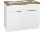 Spülenschrank WIHO KÜCHEN "Unna", weiß (front und korpus: weiß, arbeitsplatte: kastelleiche), B:100cm H:85cm T:60cm, Schränke, Spülenschrank, 100 cm breit