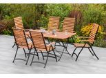 Garten-Essgruppe MERXX "Schloßgarten", braun, B:55cm H:109cm T:107cm, FSC-zertifiziertes Massivholz, Stahl, Sitzmöbel-Sets, Garten-Essgruppe, 6 Klappsessel mit Tisch