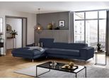 Ecksofa W.SCHILLIG "piedroo, Designsofa mit tollem Sitzkomfort, elegant und bequem, L-Form", blau (blau z59), B:343cm H:70cm T:193cm, Longlife Xtra-Leder Z59: Glattleder mit modischer Prägung. Hautstärke 0, 9 - 1, 1 mm, Sofas, Ecksofa, Kopfteilverstellung, wahlweise mit Sitztiefenverstellung, Breite 343cm