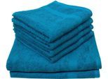Handtuch Set DYCKHOFF "Planet", blau (petrol), 6 Stk., Frottier, Frottier, Obermaterial: 100% Baumwolle, Handtuch-Sets, Handtuch Set, 4 Handtücher (50x100cm), 2 Duschtücher (70x140cm)