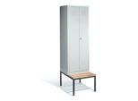C+P Doppelspind Classic mit Sitzbank, 2 Abteile, H2090xB610xT500/815mm Front Lichtgrau Korpus Lichtgrau ; C + P Möbelsysteme (8052-20|S10004)