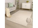 Teppich CARPET CITY "WAVES 503", beige, B:160cm H:12mm L:230cm, Obermaterial: 100% Polyester, Teppiche, Teppich, Kurzflor, Hochtief-Muster/ 3D-Effekt, Uni, Wohnzimmer, Schlafzimmer