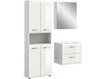 Badezimmer-Set WELLTIME, weiß hochglanz tiefzieh, B:135cm H:185cm T:46cm, Holzwerkstoff, MDF, Kastenmöbel-Sets, Florenz, Badkombination 4-tlg.,Weiß hochglanz, inkl. Waschbecken