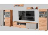 Wohnwand OTTO HOME, braun (braun und grau), B:370cm H:145cm T:35cm, Holzwerkstoff, Massivholz, Kastenmöbel-Sets, Wohnwand, schöne moderne Optik