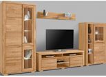 Wohnwand OTTO HOME "Denis", braun (eiche teilmassiv), Holzwerkstoff eichefarben (Korpus) / Massivholz Eiche (Front), Holz teilmassiv, Kastenmöbel-Sets, Wohnwand, Breite: 340cm, 1Vitrine, 1Stauraumvitrine, 1 Lowboard und 1 Wandregal