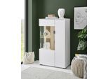 Vitrine HOME AFFAIRE "Hudson, Stauraumvitrine", weiß (weiß, eiche), B:75cm H:125cm T:38cm, Holzwerkstoff, Schränke, Vitrine, in moderner Trendfarbe, Griffe aus Metall (Schwarz), Höhe 125 cm