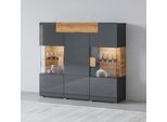 Highboard OTTO HOME "Toledo,Breite 147,5cm,trendige Hochkommode mit 3Türen und Schublade", schwarz (antrazit matt, antrazit hgl, alteiche), B:147,5cm H:132cm, Sideboards, Highboard, Hochschrank mit Glas-Partien,stylische Hochglanzfronten