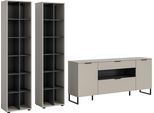 Wohnwand HOME AFFAIRE "ADIO, Breite 305 cm, 3-teiliges Set, mit Metall-Kufenfüße", kashmir nb, schwarz, B:305cm H:192cm T:41cm, Holzwerkstoff, Kastenmöbel-Sets, Wohnwand, Kombination, Anbauwand, Set, Wohn-Set, Wohnzimmer-Set, Schrankwand