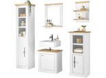 Badmöbel-Set OTTO HOME "WESTMINSTER, Bad im Landhausstil, 5-teiliges Badezimmer", weiß (pinie weiß dekor), B:200cm H:203cm T:46cm, Kastenmöbel-Sets, Badmöbel-Set, Unterschrank, Spiegel, Midischrank, Regal, Hochschrank, Breite 200 cm