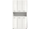 Stauraumschrank WELLTIME, weiß nb, weiß hochglanz tiefzieh, B:90cm H:185cm T:30cm, Holzwerkstoff, MDF, Schränke, Stauraumschrank, Florenz, Mehrzweckschrank, Weiß Hochglanz Tiefzieh, 13 Fächer