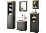 Badmöbel-Set OTTO HOME "WESTMINSTER, Bad im Landhausstil, 5-teiliges Badezimmer", grau (grau dunkel), B:200cm H:203cm T:46cm, Kastenmöbel-Sets, Badmöbel-Set, Unterschrank, Spiegel, Midischrank, Regal, Hochschrank, Breite 200 cm