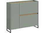 Schuhschrank HOME AFFAIRE "EVRID, Breite 110cm, 1 Tür, 2 Schuhwalzen, inkl. Metall-Kufenfüße", salbei nb, artisan oak nb, B:110cm H:97cm T:32cm, Holzwerkstoff, Schränke, Schuhschrank, Schuhkommode, Kommode, Sideboard, Garderobenschrank, Flurkommode
