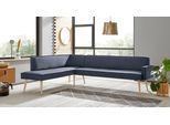 Eckbank EXXPO - SOFA FASHION "Lungo, moderne Kedernaht, bequem und elegant, hoher Holzfuß", blau (denim), B:198cm H:84cm T:260cm, 100% Polyester, Sitzbänke, Eckbank, hochwertige Detailverarbeitung, frei im Raum stellbar