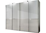 Schwebetürenschrank WIEMANN "Shanghai, Made in Germany", weiß (weiß, kieselgrau), B:300cm H:217cm T:67cm, Schränke, Schwebetürenschrank, mit praktischer Panorama-Tür und edler Glasfront, lautlos gleitend