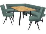 Eckbankgruppe OTTO HOME "Sava", grün (grün, grün aulla 39, schwarz), B:211cm H:84cm T:170cm, 100% rPES, Sitzmöbel-Sets, Eckbankgruppe, Eckbank mit Wellenfederung im Sitz, Tisch Massiv Eiche