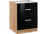 Kochfeldumbauschrank KOCHSTATION "KS-Tinnum", schwarz, B:60cm H:82cm T:60cm, Holzwerkstoff, Schränke, Kochfeldumbauschrank, 60 cm breit, 2 Auszüge, Metallgriffe, MDF Fronten