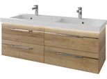Waschtisch SAPHIR "Serie Balto Mineralmarmor-Waschtisch mit Unterschrank, 147,8 cm breit", braun (riviera eiche quer nachbildung, riviera eiche quer nachbildung), B:148,2cm H:55,6cm T:50,8cm, Waschtische, Waschtisch, Doppel-Waschplatz mit 4 Schubladen, in verschiedene Ausführungen