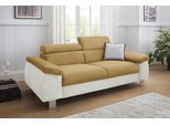 3-Sitzer COTTA "Komaris, B: 193 cm", beige (creme, mustard), B:193cm T:104cm, Microfaser PRIMABELLE (100% Polyester);Kunstleder SOFTLUX;Feinstruktur (100% Polyester);Kunstleder SOFTLUX/Struktur (100% Polyester);NaturLEDER, Sofas, 3-Sitzer, mit Kopfteilverstellung