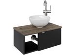 Waschtisch SAPHIR "Serie 6915 Waschschale mit Unterschrank für Gästebad, Gäste WC", schwarz (schwarz matt, eiche ribbeck, schwarz matt touch), B:61cm H:39,8cm T:35cm, Waschtische, Waschtisch, 61 cm mit Keramik-Aufsatzbecken, 1 Tür und 1 Fach