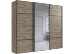 Schwebetürenschrank WIMEX "Jork Kleiderschrank mit Spiegel, schwarze Metallgriffe", braun (viking, oak, nachbildung, abgesetzt graphit), B:270cm H:208cm T:65cm, Holzwerkstoff, Schränke, Schwebetürenschrank, Schrank in verschiedenen Größen und Innenausstattungsvarianten