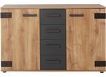 Kombikommode WIMEX "Malmö, Schrank mit 2 Türen und 4 Schubladen, Made in Germany", grau (plankeneiche, graphit), B:130cm H:83cm T:41cm, Kunststoff, Sideboards, Kombikommode, im rusikaler look, Industrial Design, 130x41x83cm