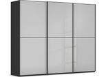 Schwebetürenschrank RAUCH "Kleiderschrank Schrank Garderobe Schlafzimmerschrank SCALE-DUO", grau (schwarz, glas seidengrau, griffleisten schwarz), B:271cm H:223cm T:68cm, Holzwerkstoff, Schränke, Schwebetürenschrank, edle zweigeteilte Türen Glas-Front mit 3 Zierleisten MADE IN GERMANY