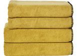 Handtuch Set DONE. "Deluxe Prime 2xHandtücher (50x100 cm), 2x Duschtücher (70x140 cm)", gold (goldfarben), 4 Stk., Zwirnfrottee, Zwirnfrottee, Obermaterial: 100% Baumwolle, Handtuch-Sets, Handtuch Set, mit einfassender Ziernaht in schwarz