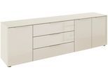 Kombikommode RAUCH "Kommode Türkommode Sideboard Kombikommode FLIPP mit Glasfront", beige (beige, glas beige (champagner)), B:200cm H:61cm T:42cm, Holzwerkstoff, Sideboards, Kombikommode, 3-türig mit 3 Schubladen und Soft-Close-Funktion sowie Glasfront