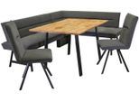 Eckbankgruppe OTTO HOME "Sava", grau (dunkelgrau, dunkelgrau aulla 97, schwarz), B:211cm H:84cm T:170cm, 100% rPES, Sitzmöbel-Sets, Eckbankgruppe, Eckbank mit Wellenfederung im Sitz, Tisch Massiv Eiche
