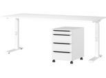 Büromöbel-Set GERMANIA "Mailand", weiß, B:180cm, Holzwerkstoff, Metall, Arbeitsmöbel-Sets, Büromöbel-Set, inkl. Schreibtisch und Rollcontainer