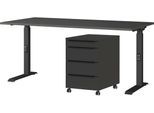 Büromöbel-Set GERMANIA "Mailand", grau (graphit), B:160cm, Holzwerkstoff, Metall, Arbeitsmöbel-Sets, Büromöbel-Set, inkl. Schreibtisch und Rollcontainer