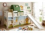 Hochbett TICAA "Manuel", beige (kiefer massiv weiß, safari), B:217cm H:114cm L:205cm, Hochbetten, Hochbett, mit Rollrost in verschied. Ausführungen wahlweise mit Matratze, weiß
