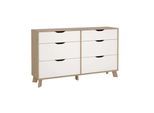 Kommode ANDAS "Ikast, Schubladenschrank, Sideboard, Aufbewahrung, Stauraum", weiß (jackson hickory, weiß), B:155,7cm H:92,2cm T:40cm, Holzwerkstoff, Sideboards, Kommode, 6 Schubladen, Eingriffsmulden, Breite 156 cm