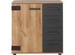 Kombikommode WIMEX "Malmoe, Schrank mit 1 Tür und 4 Schubladen, Made in Germany", grau (plankeneiche, graphit), B:81cm H:83cm T:41cm, Kunststoff, Sideboards, Kombikommode, im rusikalen look, Industrial Design, 81x41x83cm