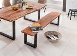 Sitzbank HOME AFFAIRE "Manhattan", beige (natur), B:160cm H:45cm T:38cm, Massivholz, Sitzbänke, Sitzbank, mit Baumkantenoptik und Gestell U-Form aus schwarzem Metall