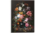 Glasbild REINDERS "Glasbild Stilleben mit Blumen Mauritshuis - Alte Meister", schwarz (farbe bild(er): schwarz), B:50cm H:70cm, Acrylglas, Bilder, Glasbild