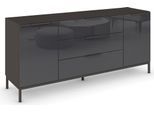 Kombikommode RAUCH "Kommode Türkommode Sideboard Kombikommode FLIPP mit Glasfront", grau (graphit, glas basalt), B:160cm H:71cm T:42cm, Holzwerkstoff, Sideboards, Kombikommode, 2-türig, 3 Schubladen, Soft-Close-Funktion, Oberboden und Front Glas