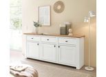 Sideboard HOME AFFAIRE "Bristol", pinie dekor, eiche wotan dekor, B:198cm H:88cm T:45cm, Sideboards, Sideboard, schwarze Metallgriffe, elegante Kranzoptik, ausreichend Stauraum