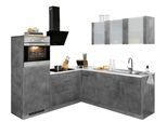 Winkelküche WIHO KÜCHEN "Cali", grau (küche: grau, korpus: betonfarben, arbeitsplatte: canvas grau), B:210cm T:220cm, Komplettküchen-Sets, Winkelküche, ohne E-Geräte, Stellbreite 210 x 220 cm