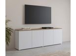 Sideboard OTTO HOME "Modo, Breite 200 cm, moderne grifflose Kommode 4Türen", weiß (weiß, eiche mauvella, weiß), B:200cm H:68cm T:34,5cm, Sideboards, Sideboard, Anrichte mit viel Stauraum, Einlegeböden verstellbar