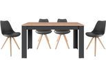 Essgruppe BYLIVING "Kira", schwarz (artisan eiche, schwarz, schwarz, eichefarbig), B:140cm H:75cm T:80cm, Sitzmöbel-Sets, Essgruppe, modernes Set mit 4 Stühlen in mehreren Farben und Größen erhältlich