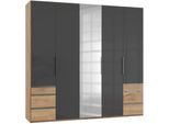 Kleiderschrank WIMEX "Level by fresh to go", grau (plankeneichefarben, grauglas), B:250cm H:236cm T:58cm, Schränke, Kleiderschrank, mit Glas-und Spiegeltüren