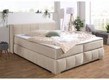 Boxspringbett HOME AFFAIRE "Chelles", beige, B:207cm L:225cm, Samtoptik (100% Polyester);Bezug der Spiegelfläche Matratzendrell aus 100% Polyester;Struktur fein 100% Polyester), Komplettbetten, Boxspringbett, inkl. Kaltschaumtopper, in 5 Breiten und 3 Matratzenarten