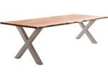 Esstisch HOME AFFAIRE "Manhattan", beige (natur, weiß, natur), B:240cm H:77cm T:100cm, Tische, Esstisch, mit Massivholzplatte Akazie lackiert, Baumkantentisch im Landhaus Stil