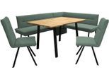 Eckbankgruppe OTTO HOME "Sava", grün (hellgrün, hellgrün neve 34, schwarz), B:211cm H:84cm T:170cm, 100% PES, Sitzmöbel-Sets, Eckbankgruppe, Eckbank mit Wellenfederung im Sitz, Tisch Massiv Eiche