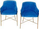 Polsterstuhl INOSIGN, blau (blau, goldfarben, blau), B:57cm H:78cm, Polyester, Stühle, Polsterstuhl, Polstersessel mit Gestell aus Stahlrohr, goldfarben, Samtbezug